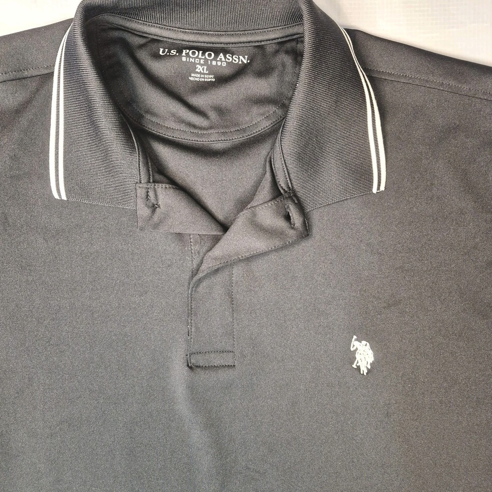 Authentic US POLO ASSN. Black 2XL Polo Shirt White Trim Embroidered Logo Sku0154